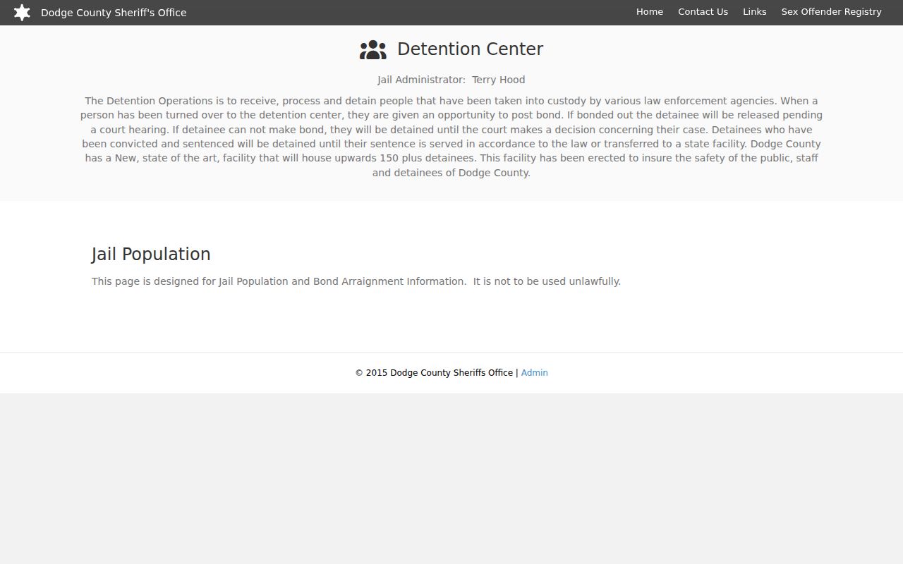 Dodge County warrant check jail population and bond information page